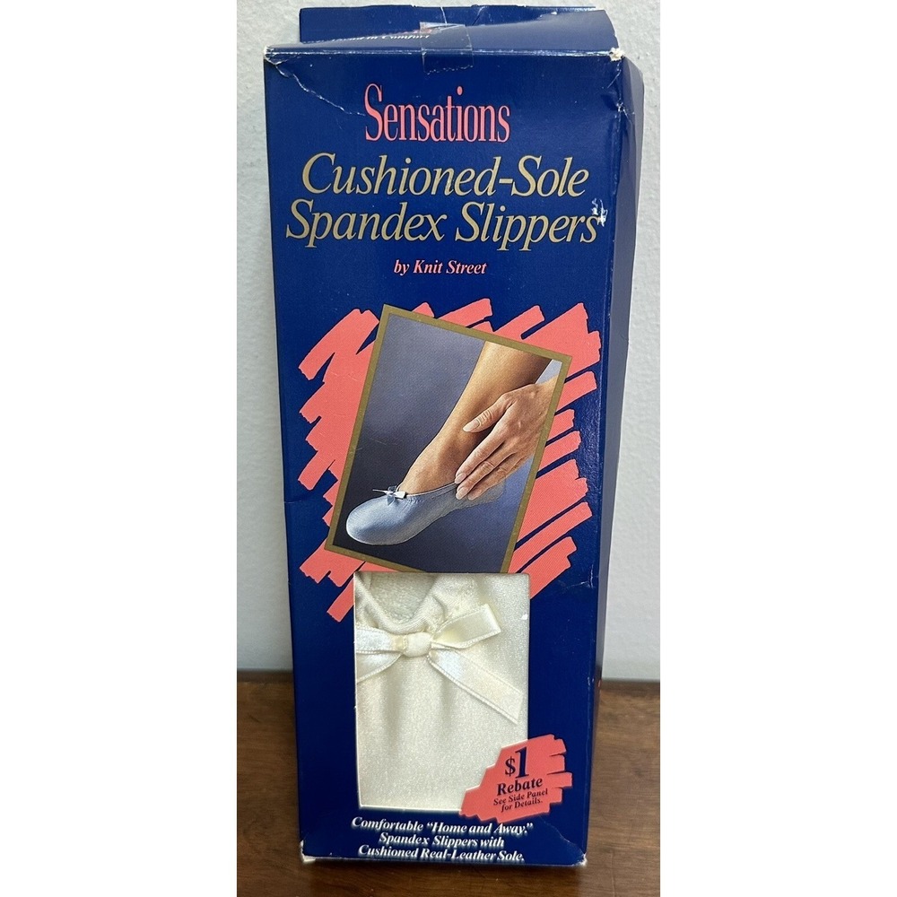 Sensations Spandex Slippers Medium 6.5-7.5 Cream Suede Sole Knit Street NEW